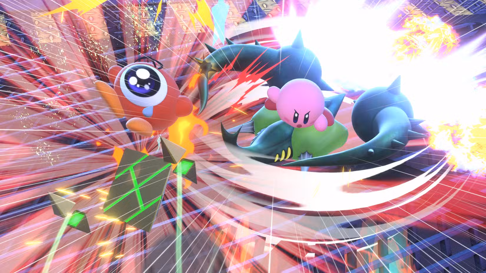 Kirby ataca Waddle Doo em Kirby Air Riders.