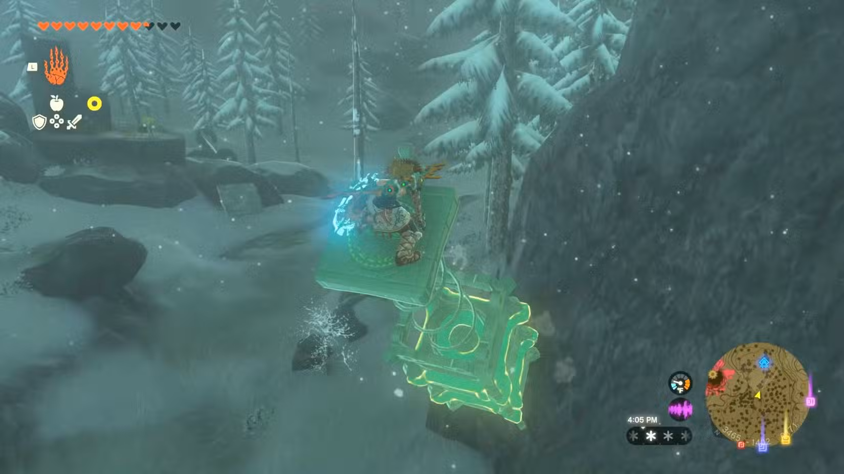 Link catapultando um dispositivo em Tears of the Kingdom