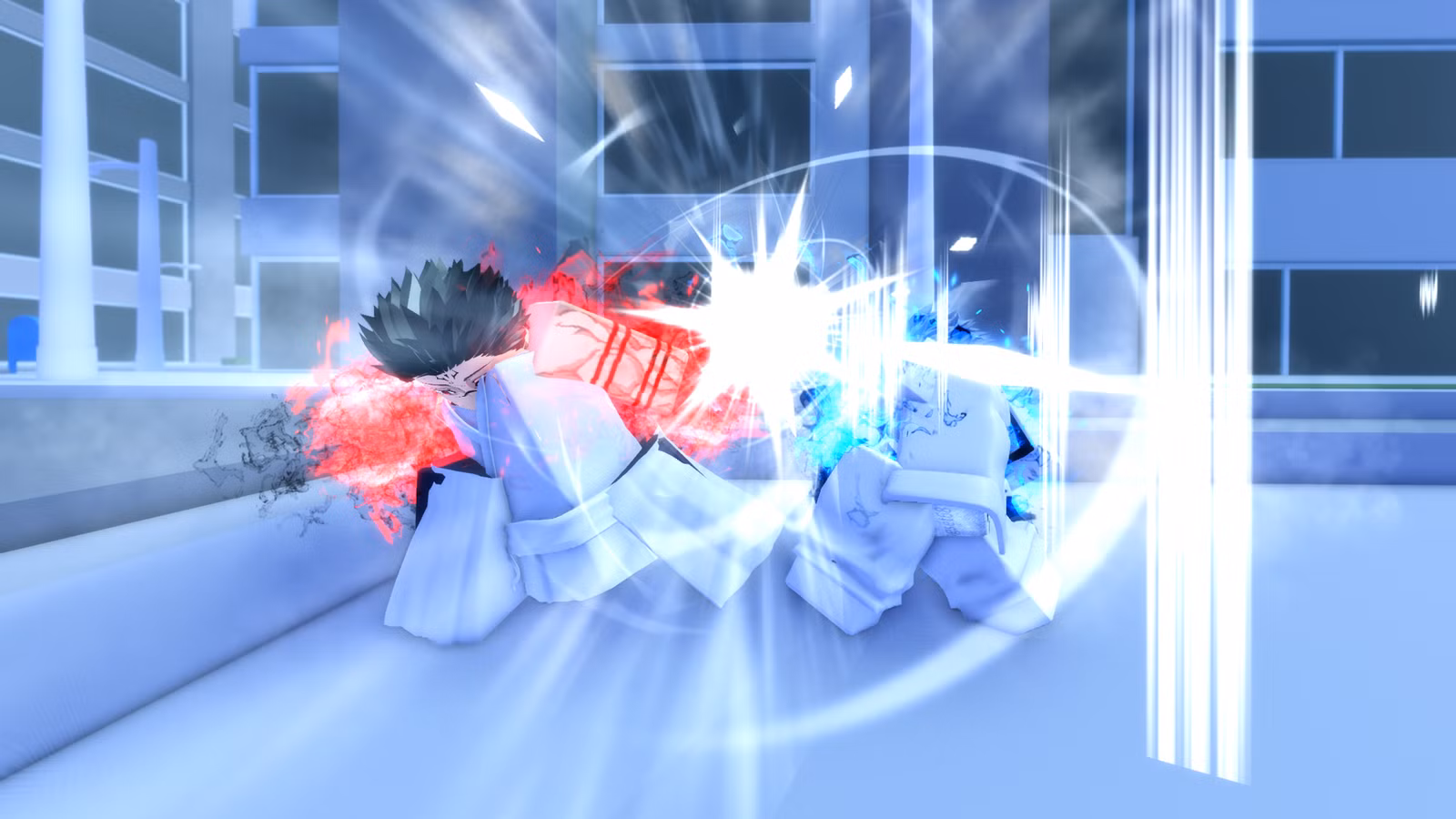 Dois personagens lutam entre si no jogo Roblox Jujutsu Zero.