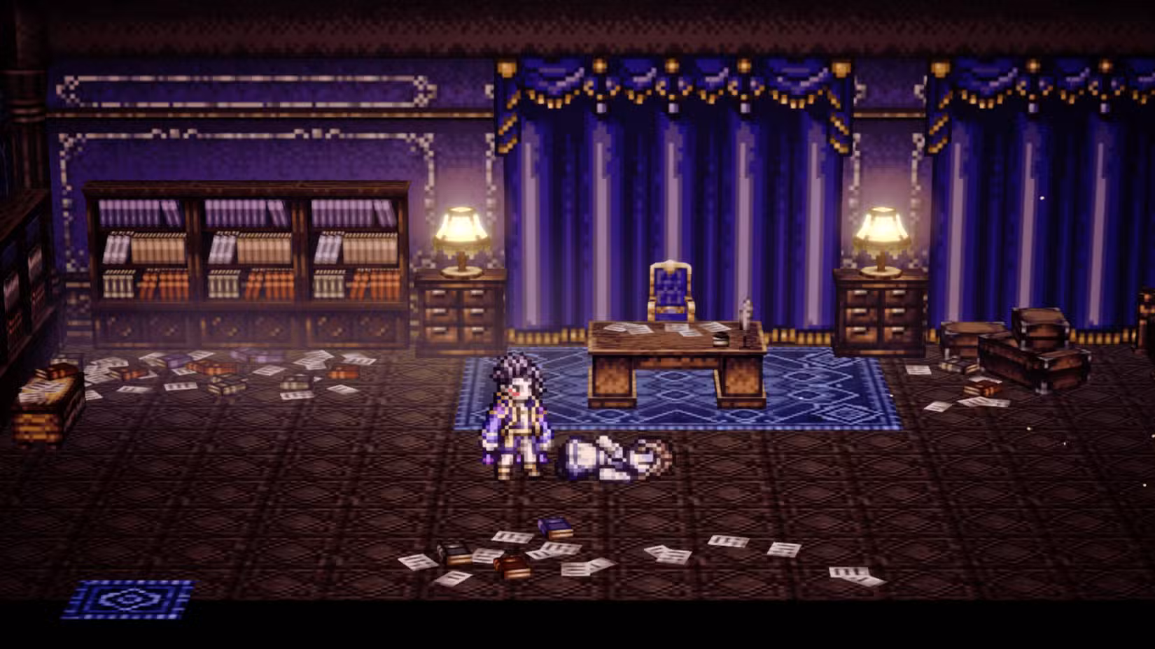 O vilão do Octopath Traveller 0, Auguste, mata um NPC.