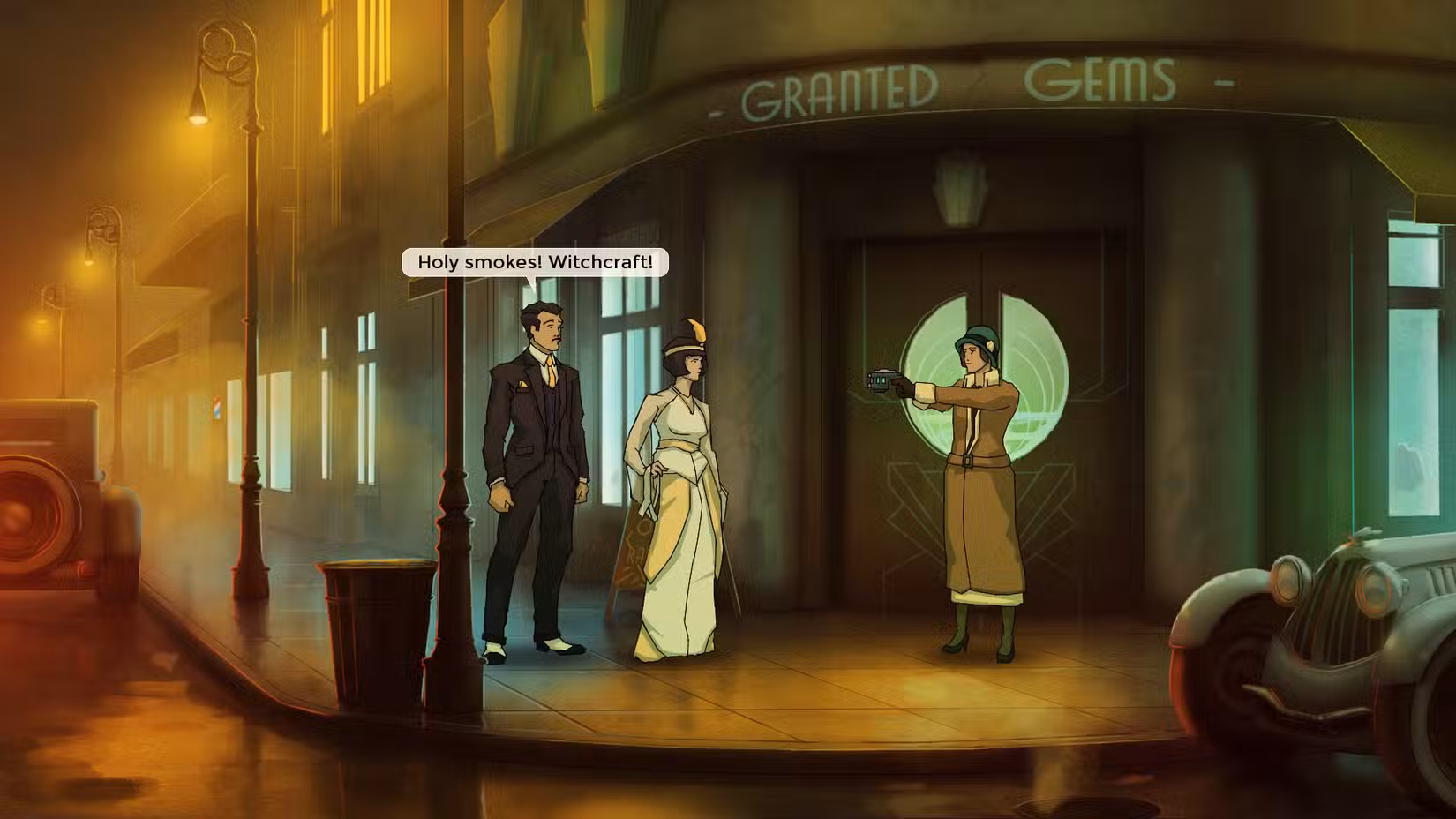 Um homem dizendo "Santo fumo! Feitiçaria!" nos velhos céus