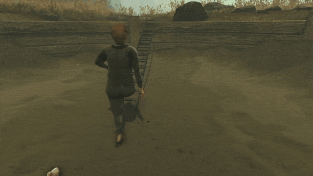 Um homem tropeça em uma escada em Baby Steps.