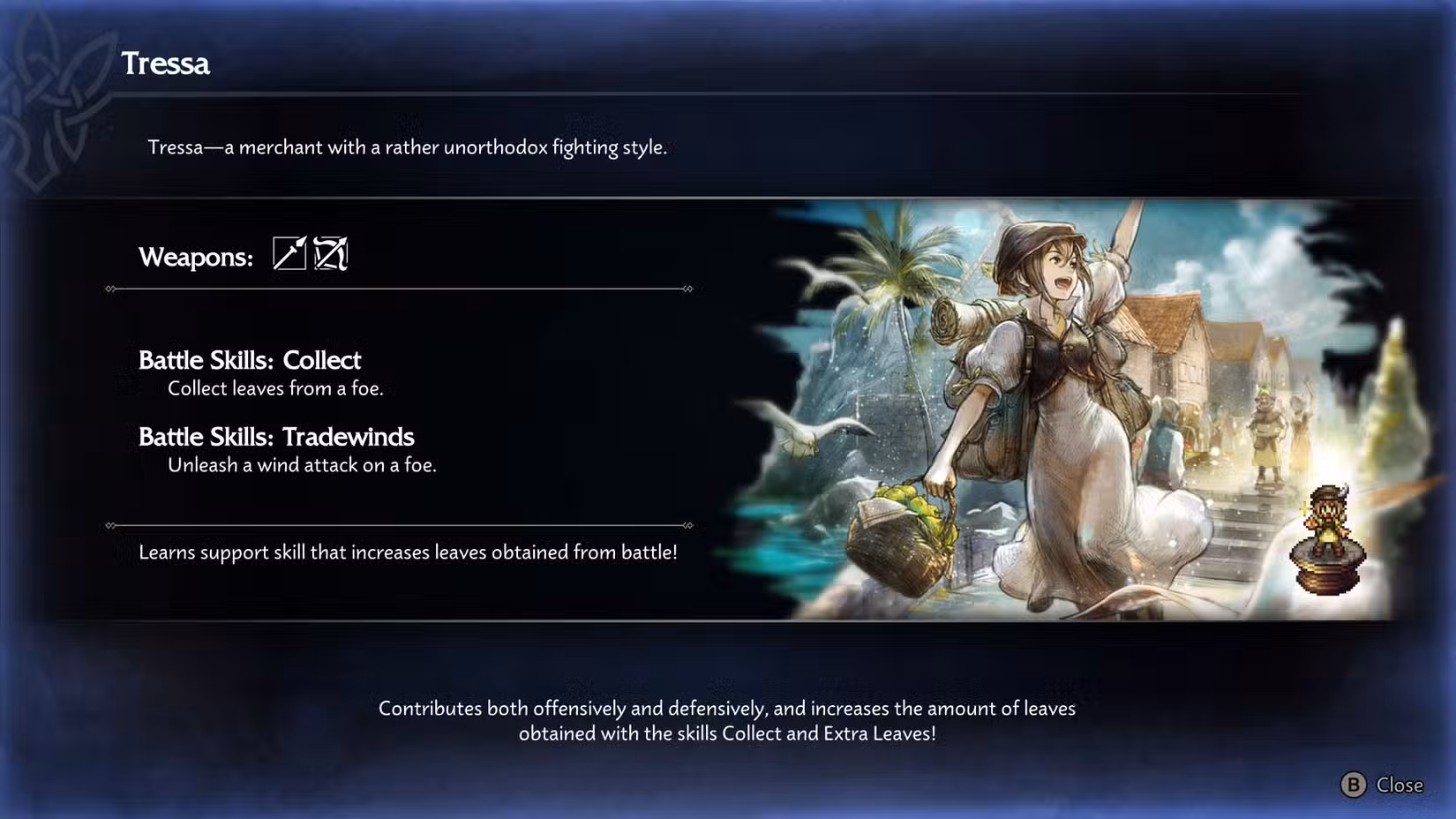 Uma captura de tela do Octopath Traveler 0 mostrando o kit de Tressa