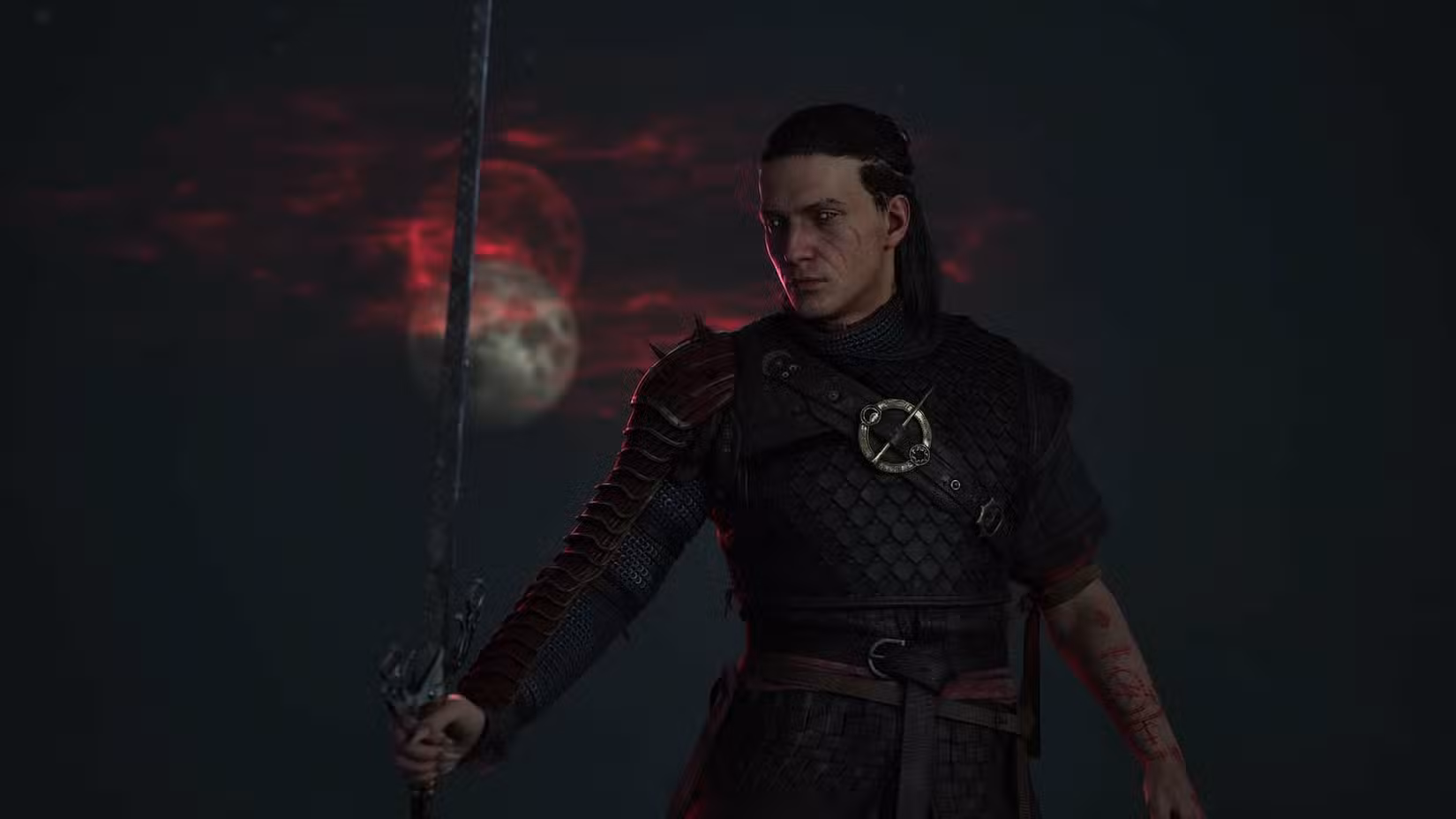 Não-Geralt de não-Rivia está sob o luar em Blood of the Dawnwalker