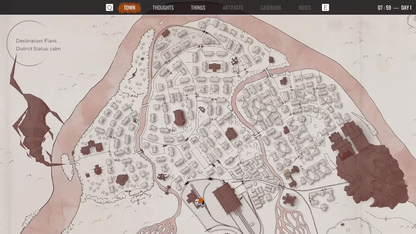 O mapa, conforme visto em Pathologic 3