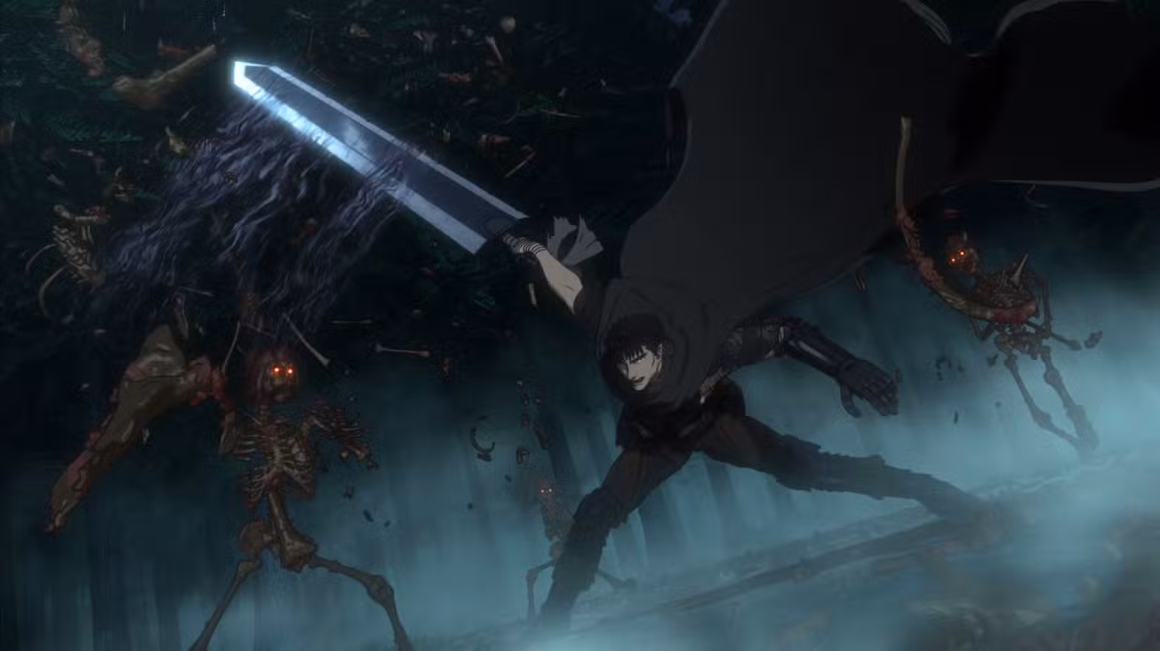 Uma foto de Guts abrindo monstros de Berserk