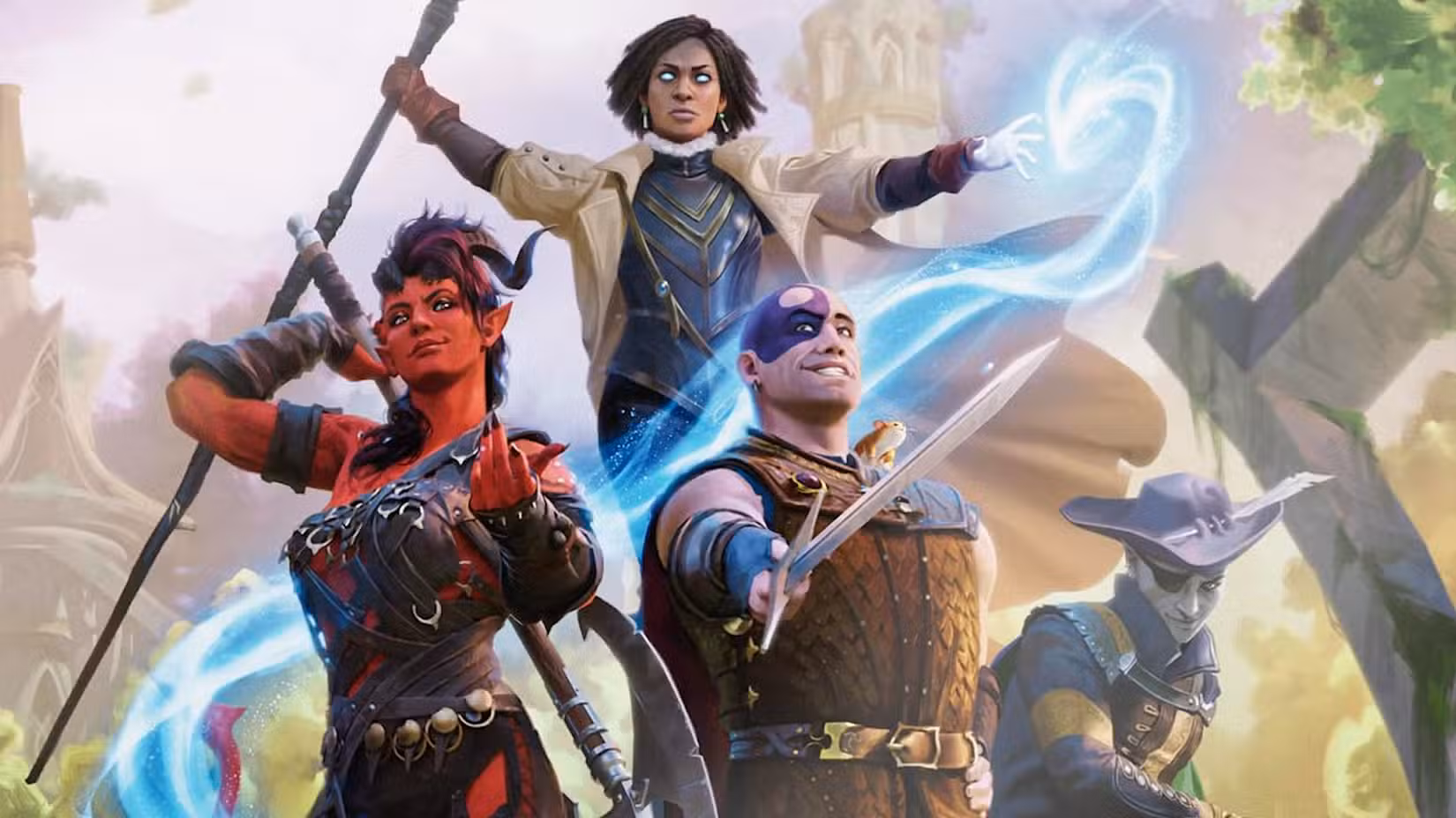 Arte da capa de Adventures in Faerun, apresentando quatro personagens de Dungeons & Dragons