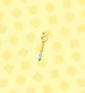 Uma varinha torcida amarela e azul-petróleo em ACNH