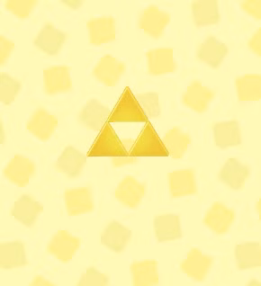 Três triângulos dourados reunidos para formar um triângulo no ACNH