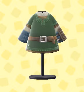 Uma túnica verde com cinto e armadura de braço em ACNH