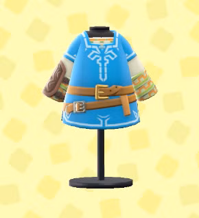 Uma túnica azul com cintos e tiras em ACNH