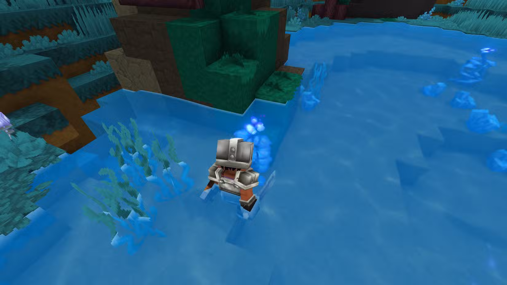 Uma captura de tela do Hytale mostrando um personagem coletando uma alga azul