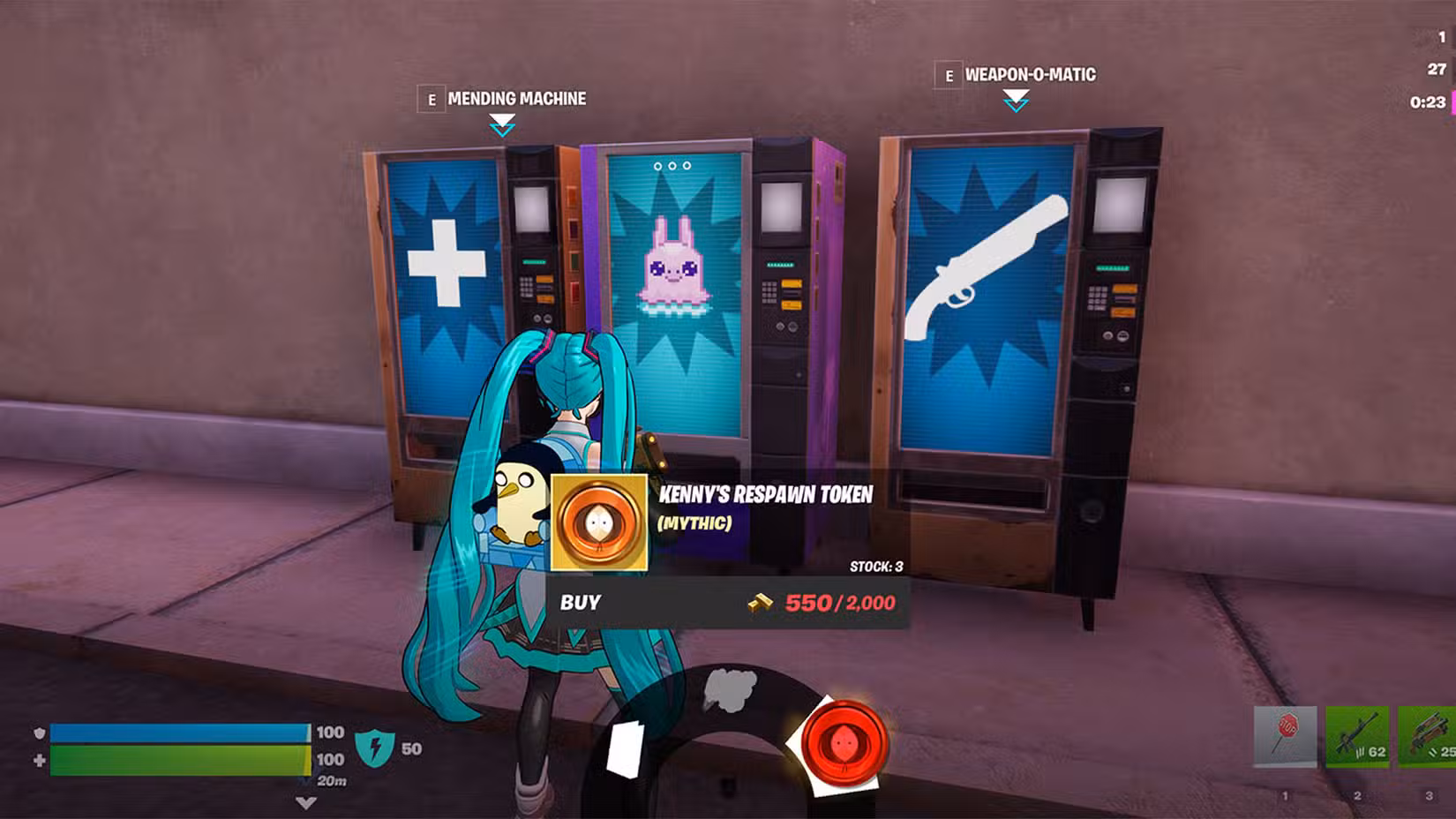 Respawn Token de Kenny em uma máquina de venda automática em Fortnite.