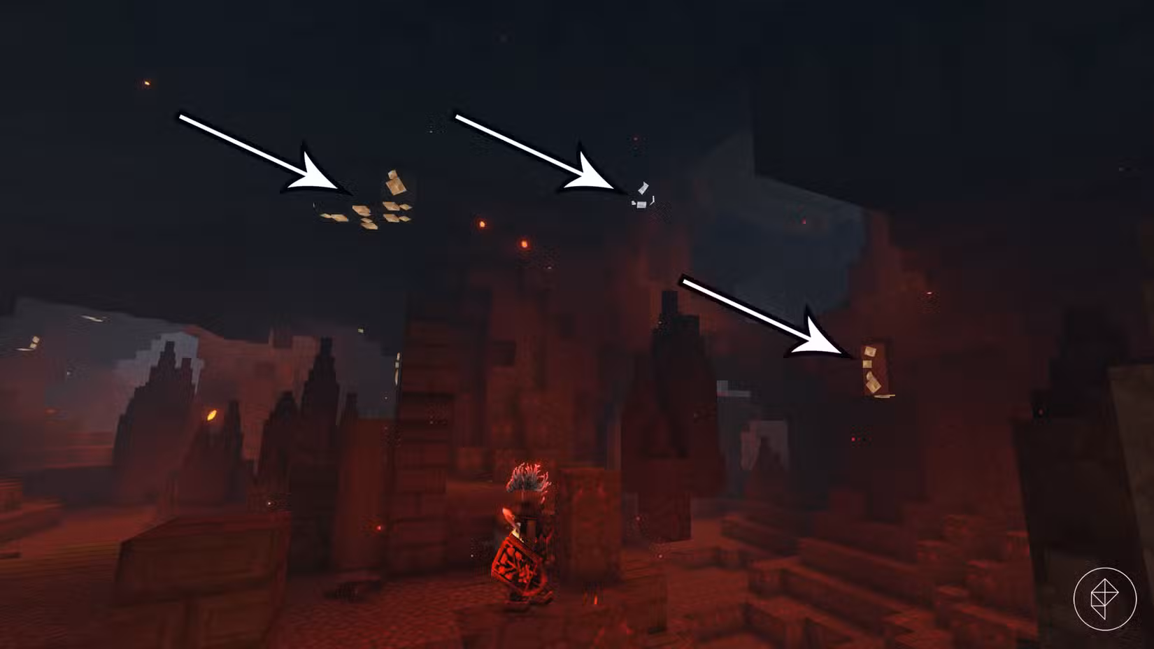 As setas apontam para minério brilhante em Hytale modificado.