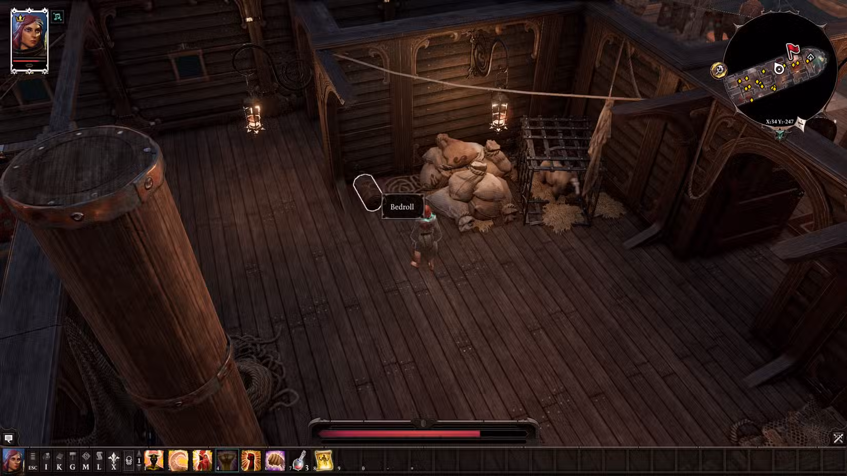 Captura de tela de A Divinity: Original Sin 2 mostrando um personagem perto de um saco de dormir