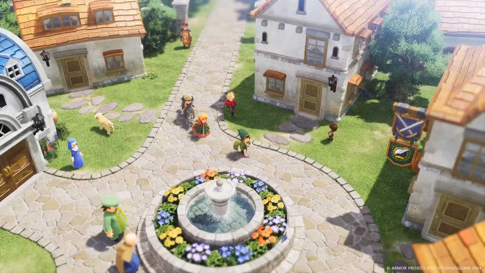 Os personagens percorrem a cidade em Dragon Quest 7 Reimagined