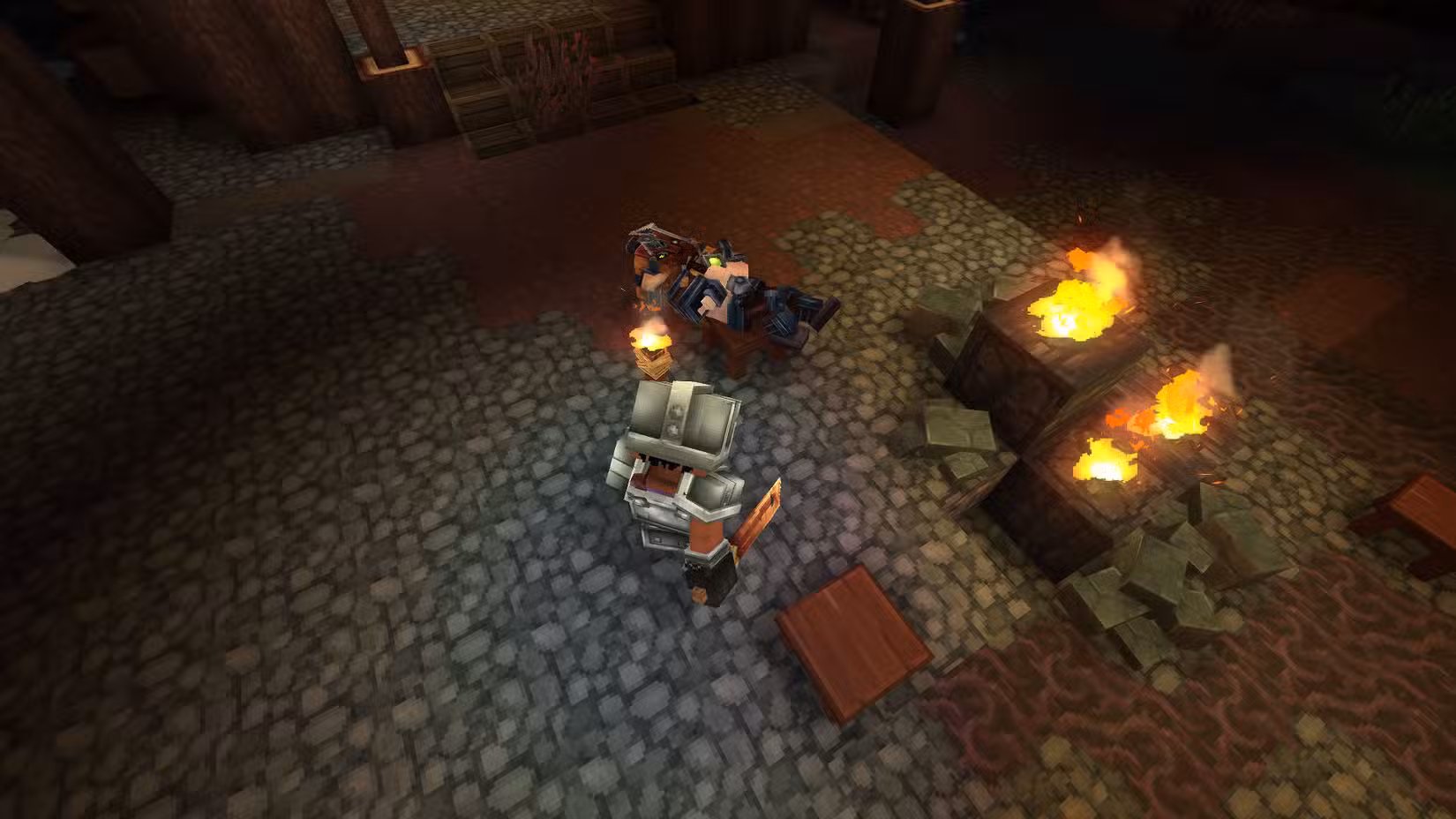 Uma captura de tela do Hytale mostrando um Outlander deitado em um banco