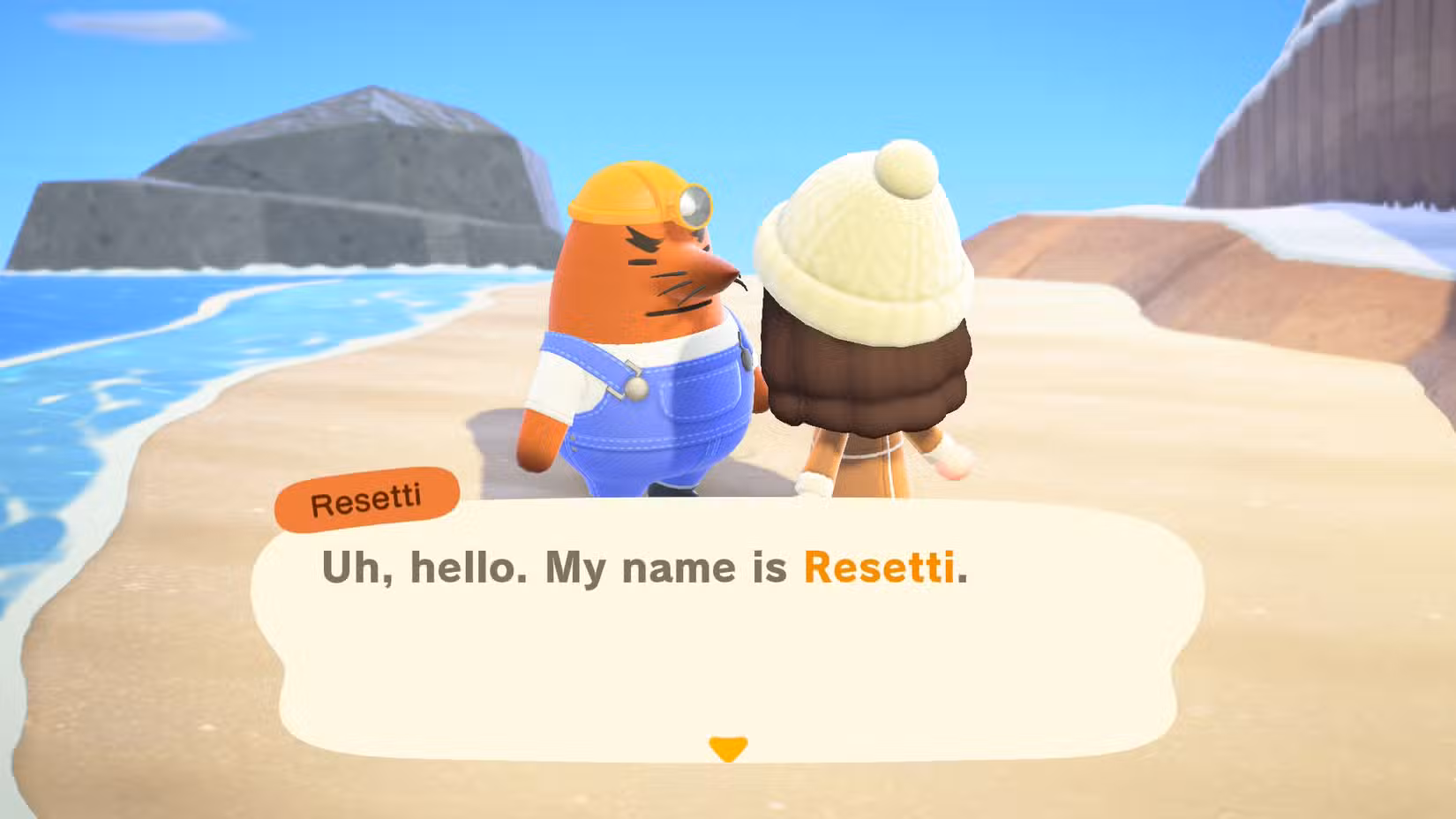 ACNH Resetti se apresentando ao jogador