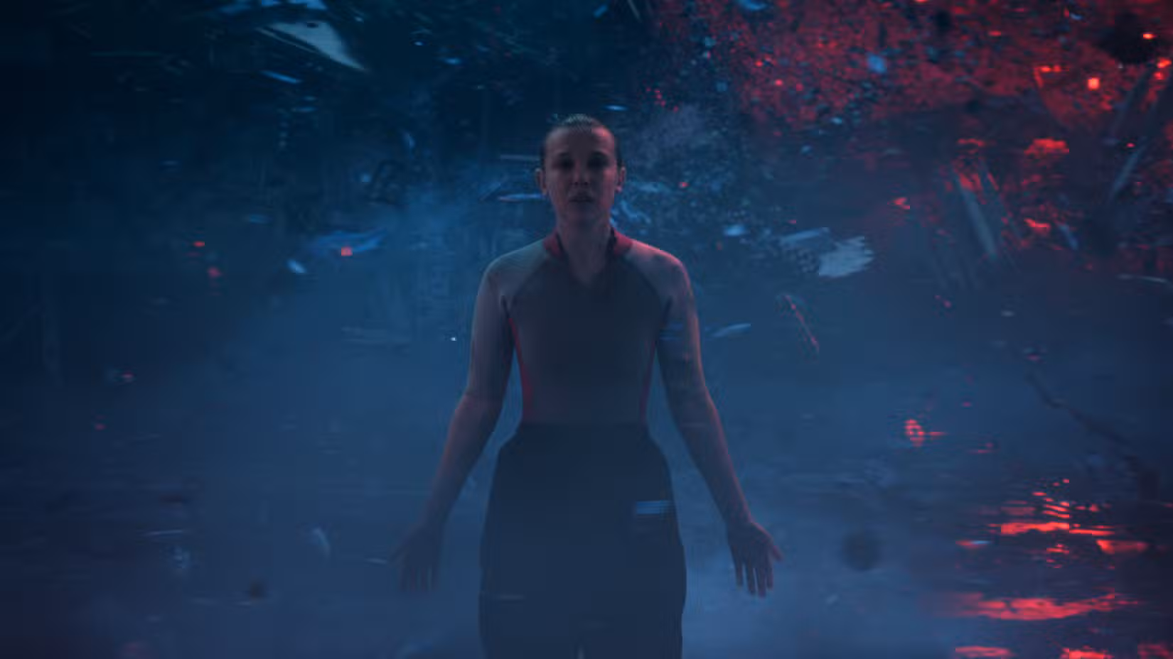 Eleven (Millie Bobby Brown) está em frente ao portal para a 5ª temporada de Upside Down in Stranger Things