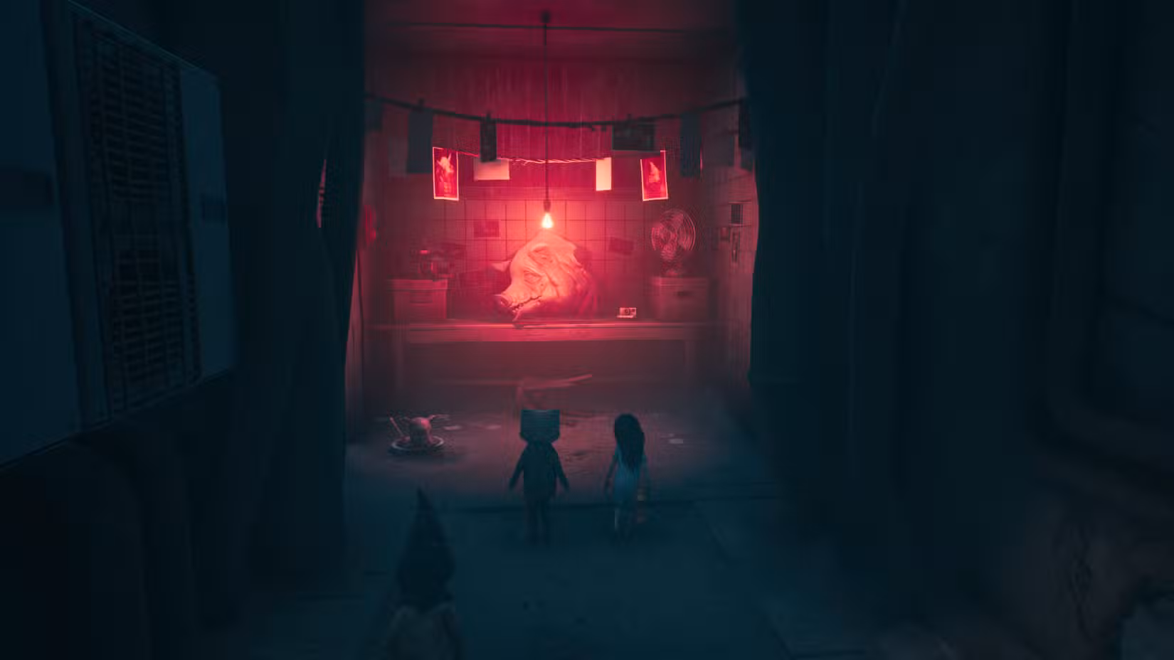 As crianças encontram uma cabeça de porco em Reanimal.