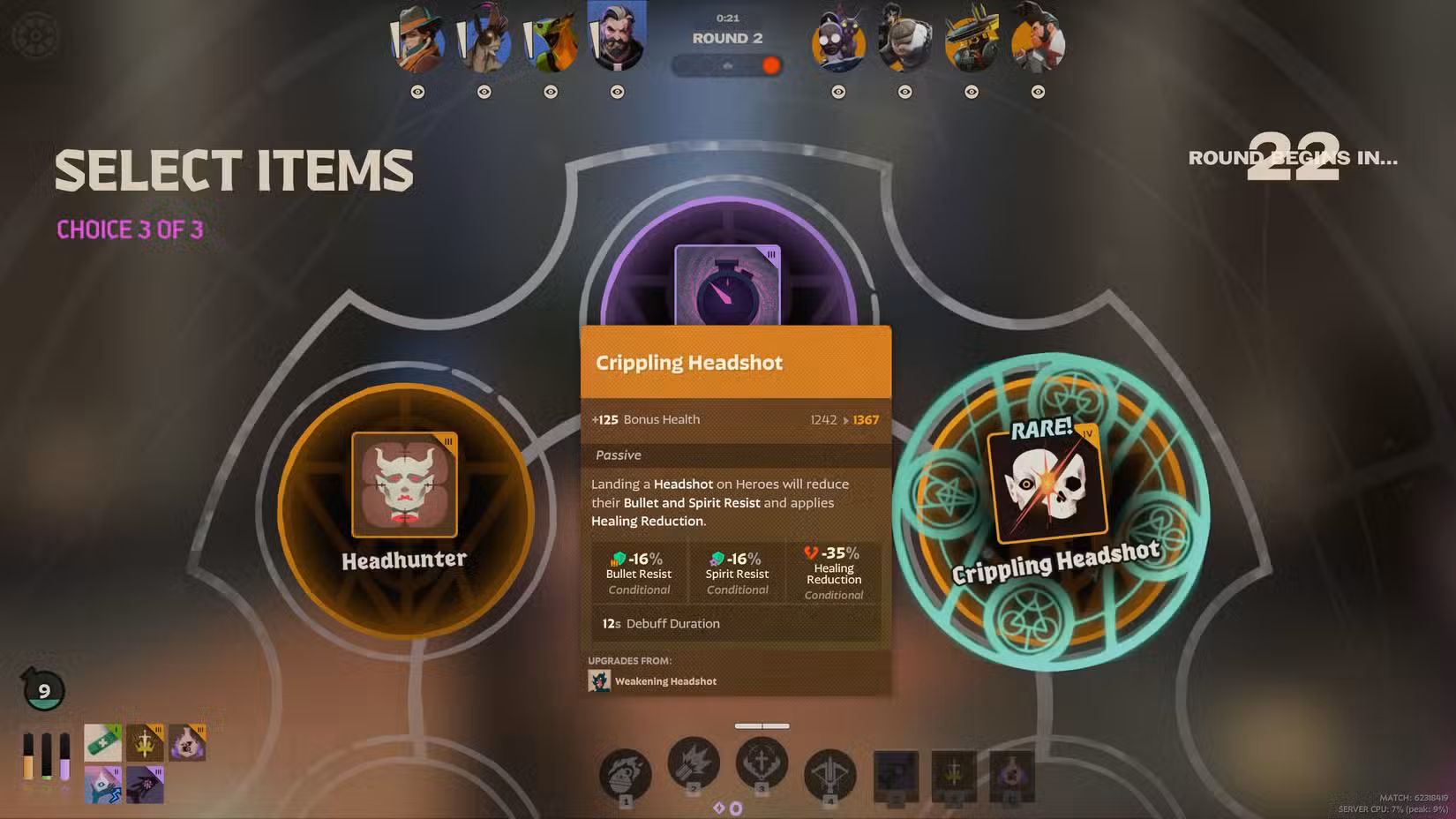 A tela da roleta em Deadlock