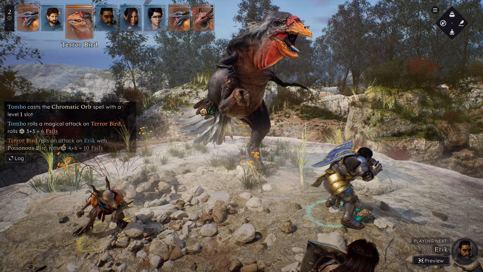 Captura de tela mostrando o combate no estilo D&D em Solasta 2.