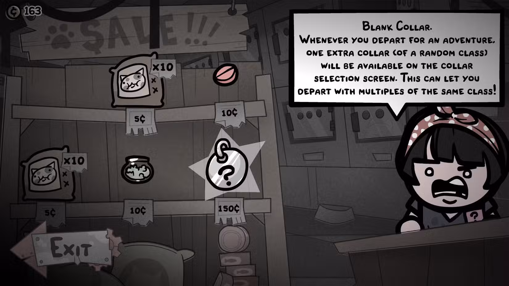 O colarinho vazio no Tracy's P Mart em Mewgenics.