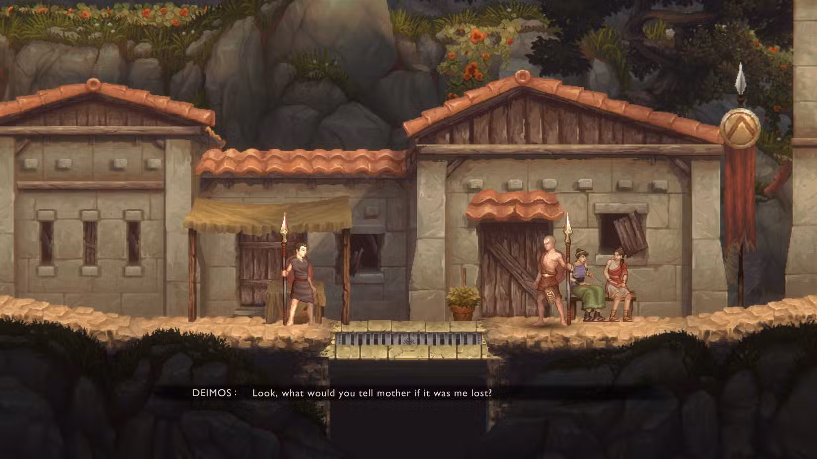 Deimos e Kratos falando em Esparta em uma captura de tela de God of War Sons of Sparta