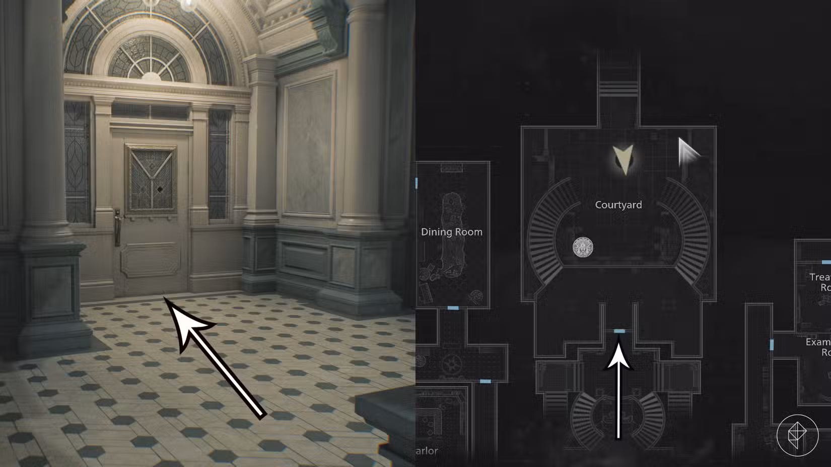 A saída para o Rhodes Hill Chronic Care Center em Resident Evil Requiem.