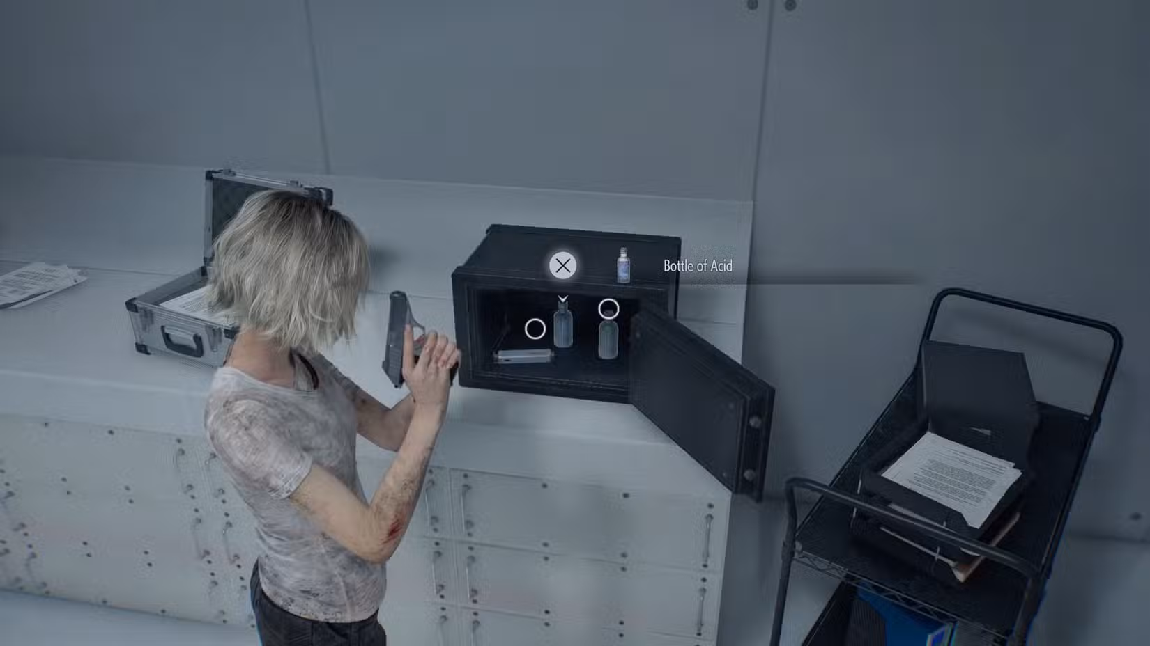 Uma captura de tela de Resident Evil Requiem mostrando as recompensas que você recebe ao abrir o cofre na Sala de Controle do Monitor