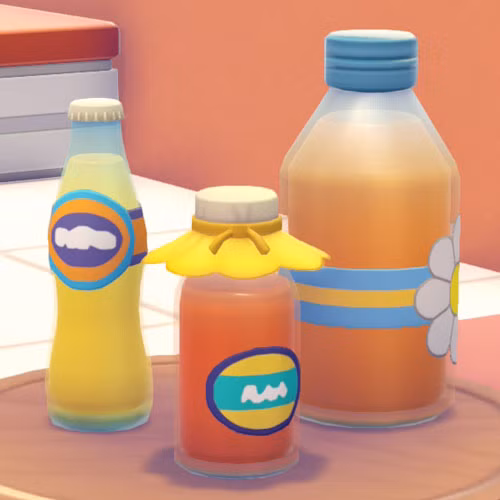 Uma imagem do Pokémon Pokopia mostrando o item de decoração Juice Trio