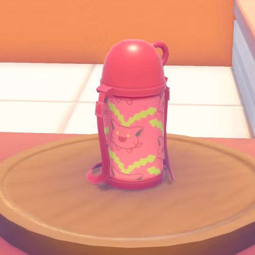 Uma imagem do Pokémon Pokopia mostrando a garrafa de água Hoppip