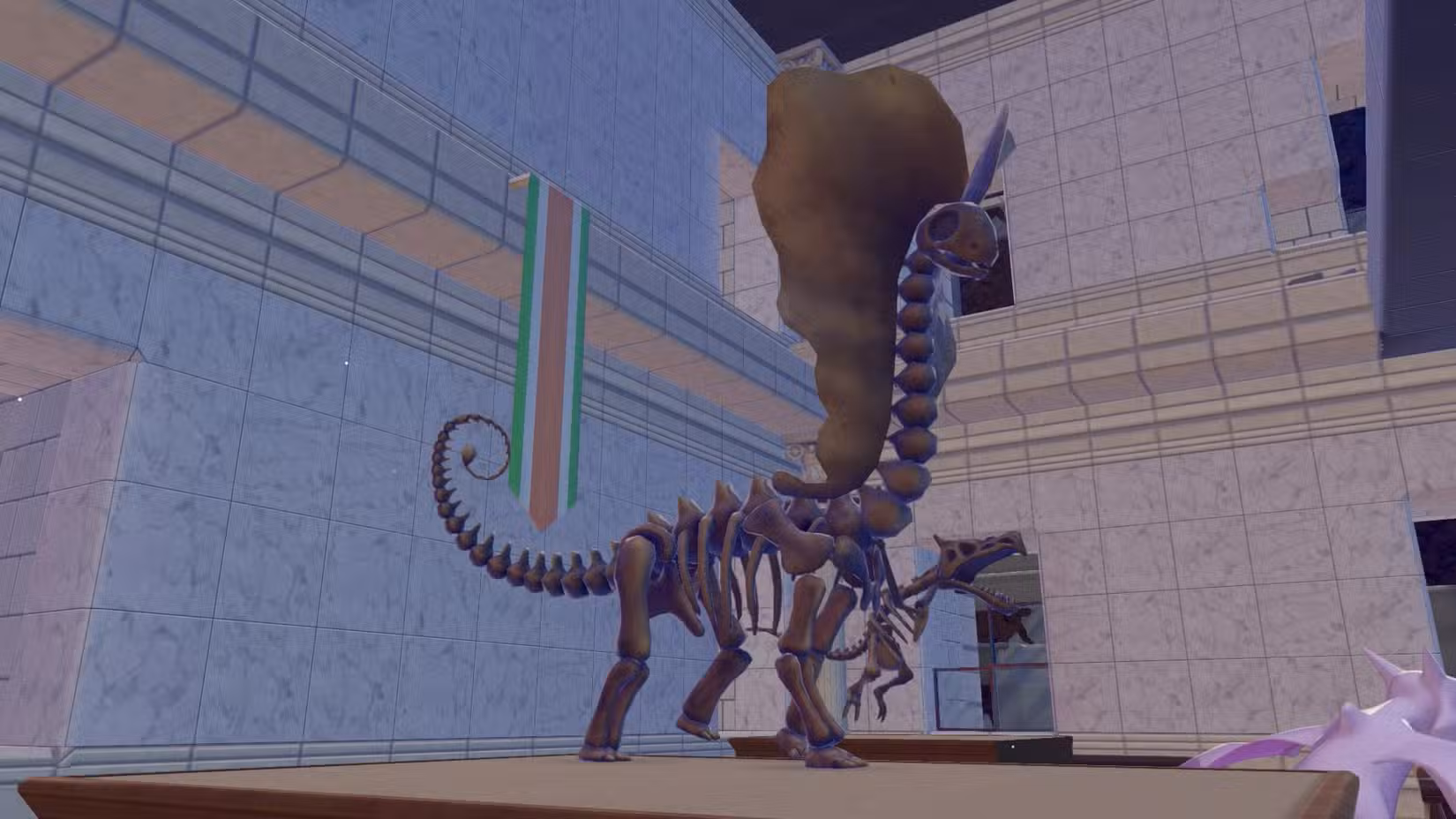 Um conjunto completo de fósseis de Aurorus, mostrando o esqueleto do Pokémon em Pokopia