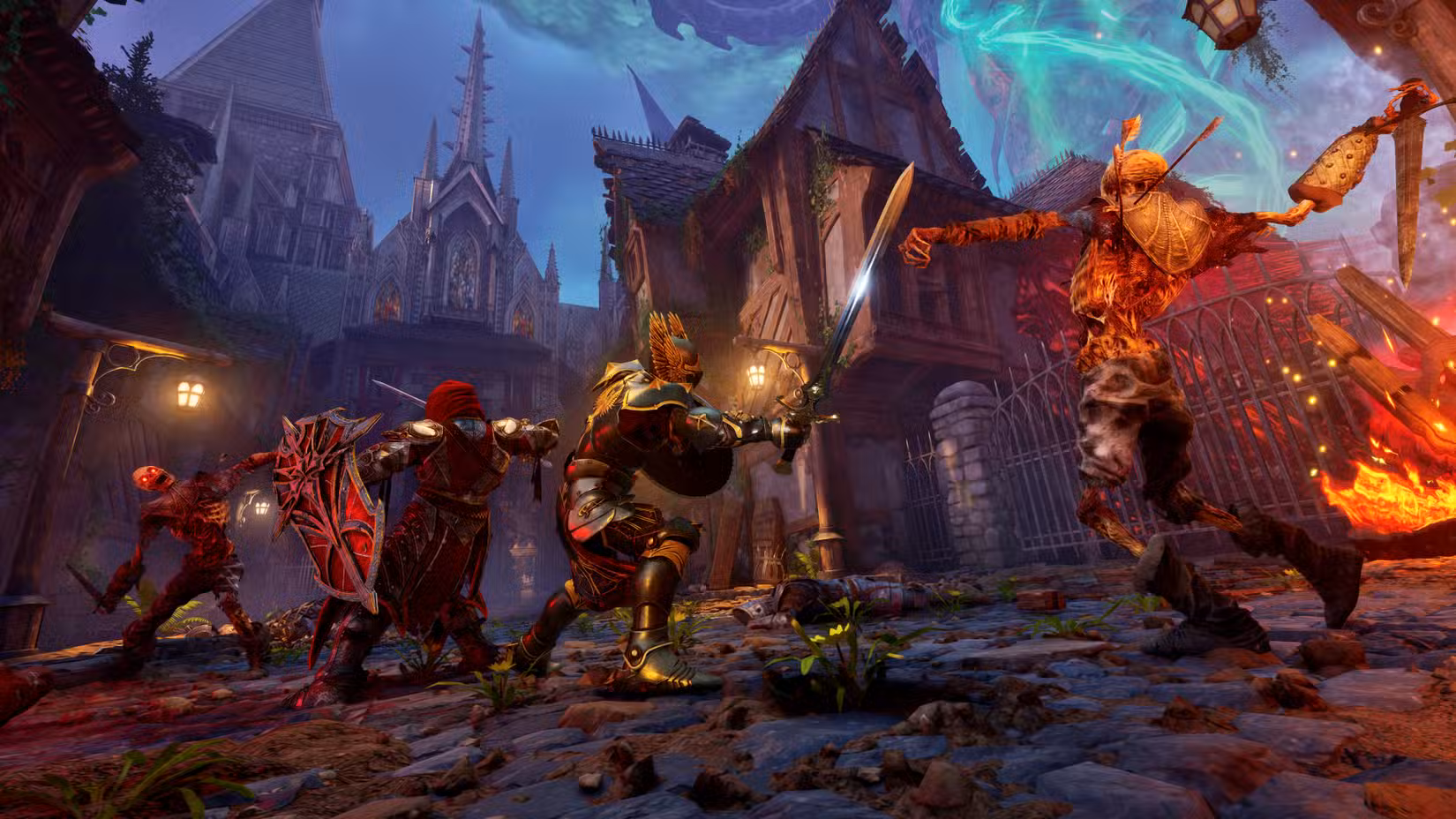 Dois heróis enfrentam monstros em Crimson Moon.