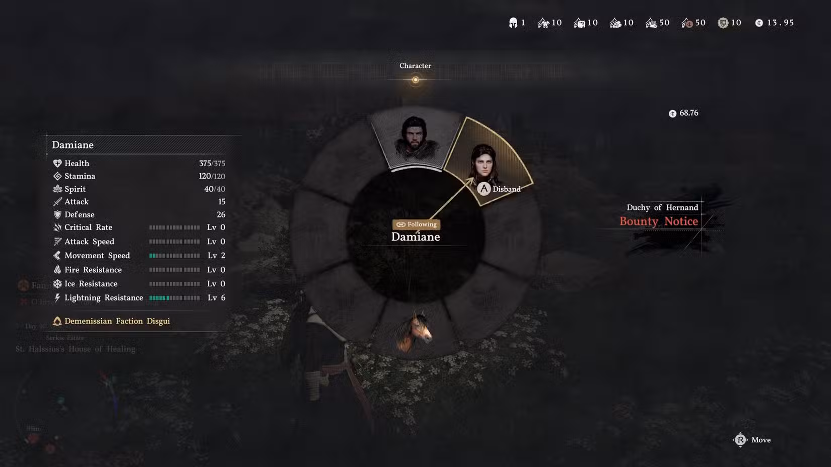 O menu de seleção de personagens em Crimson Desert