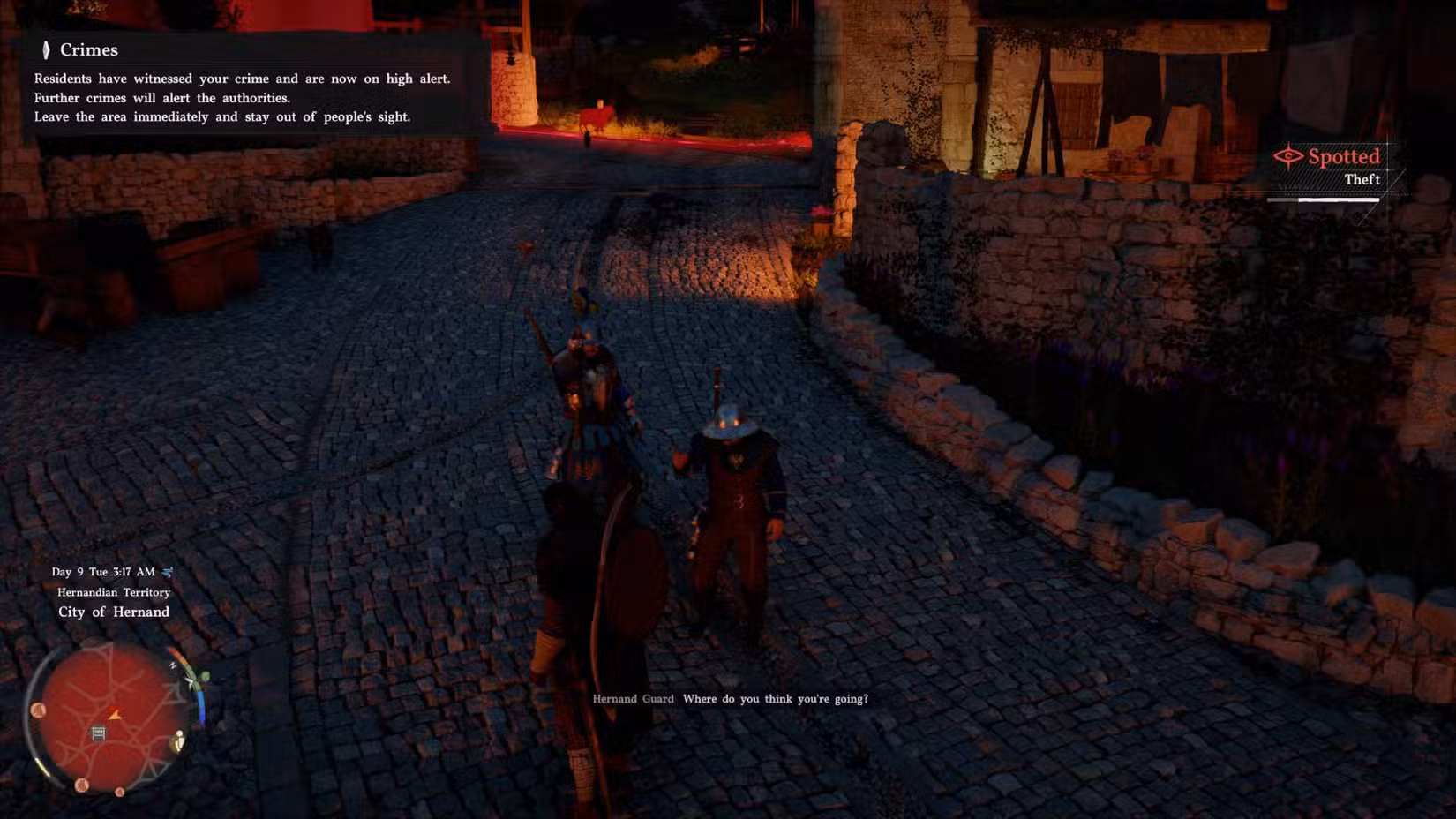 Kliff em Crimson Desert sendo flagrado por cometer um crime.