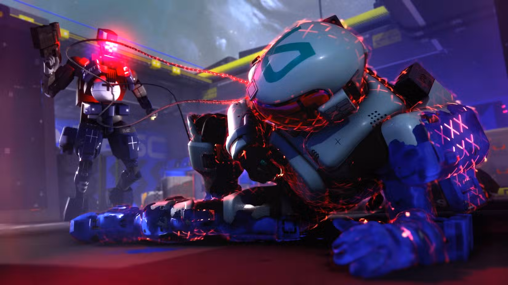 Um robô drena um corredor caído na maratona