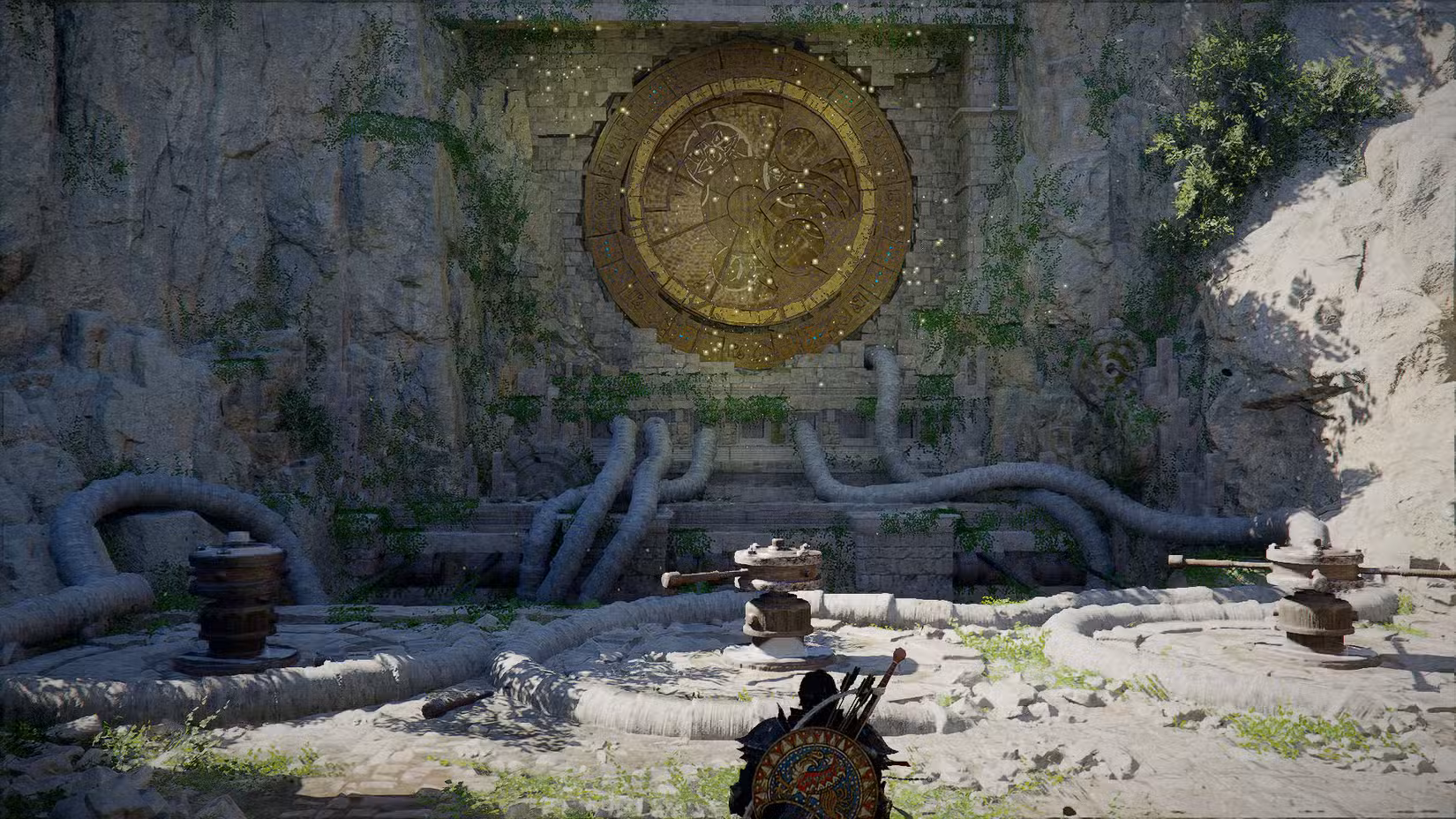 Uma captura de tela do Crimson Desert mostrando Kliff na frente do quebra-cabeça Trembling Woods