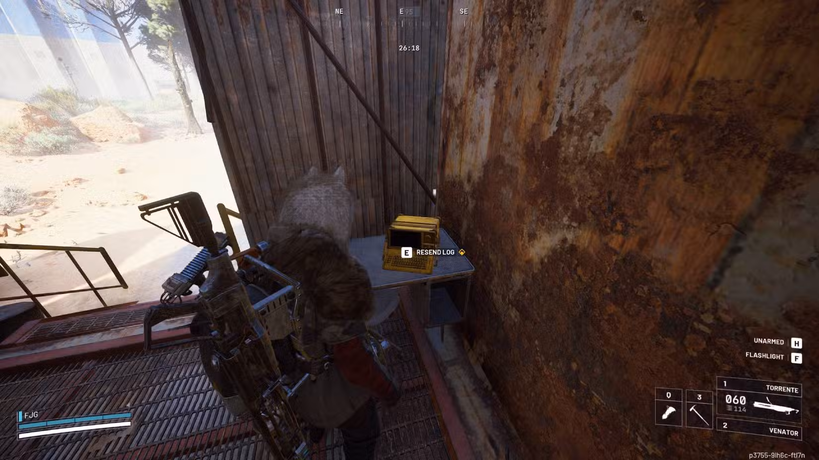 O jogador do Arc Raiders fica próximo ao terminal para reenviar o log no depósito de campo.