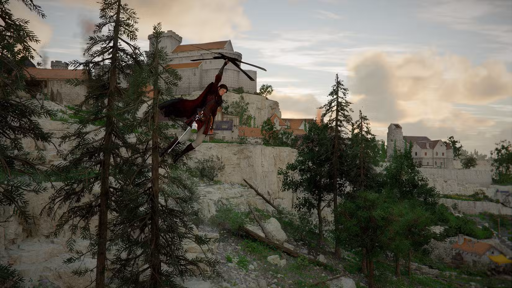Damiane voando pelo ar no Deserto Carmesim