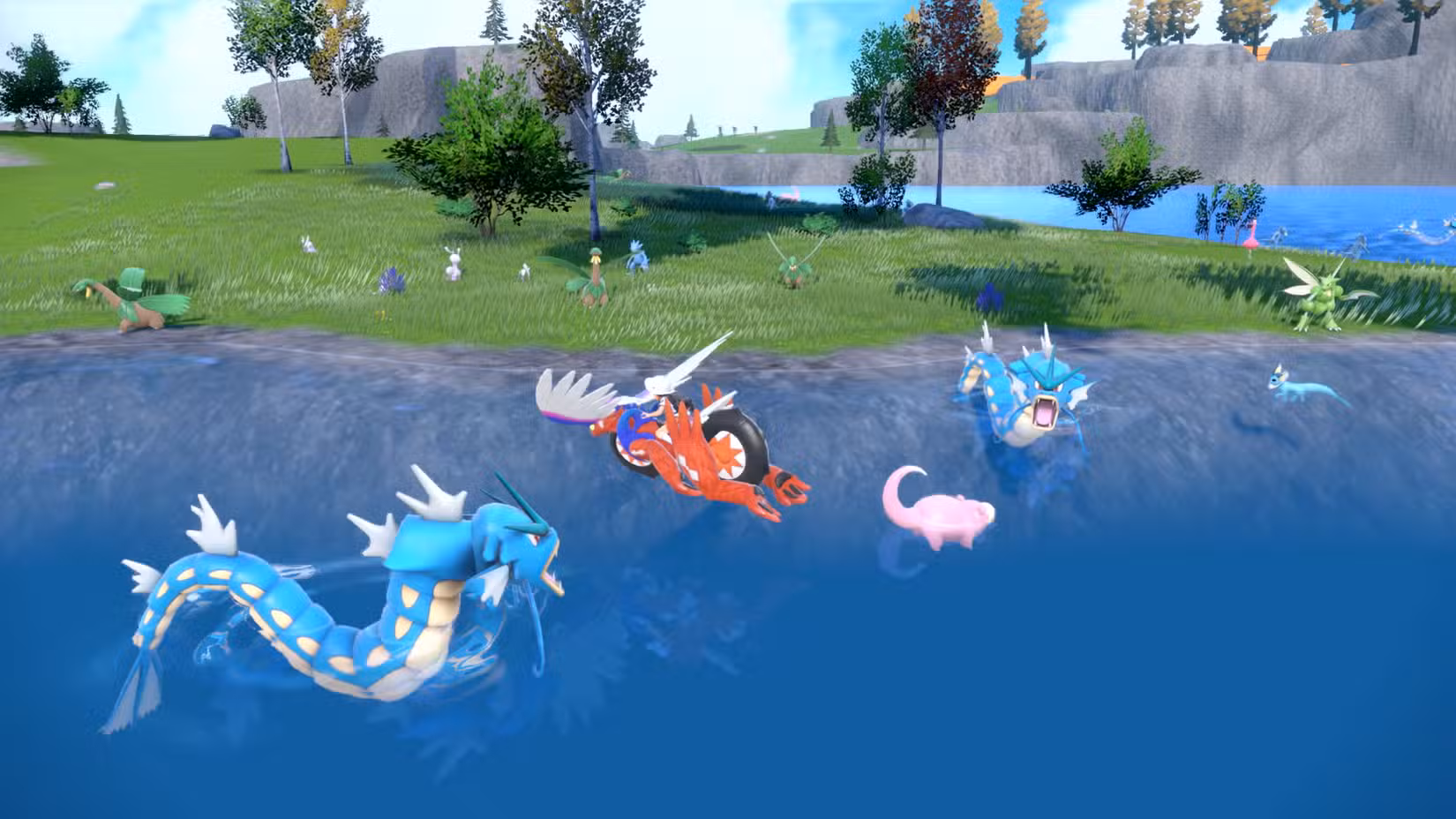 Um treinador montando um Pokémon em Pokémon Scarlet no Nintendo Switch 2.