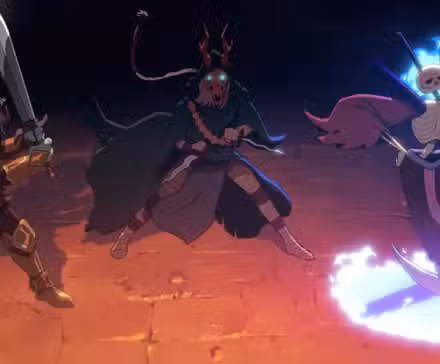 Três personagens de Slay the Spire 2 se preparam para uma ameaça iminente. 