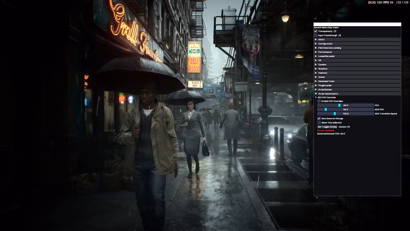 Uma imagem mostrando o mod FOV de Reynbow em Resident Evil Requiem