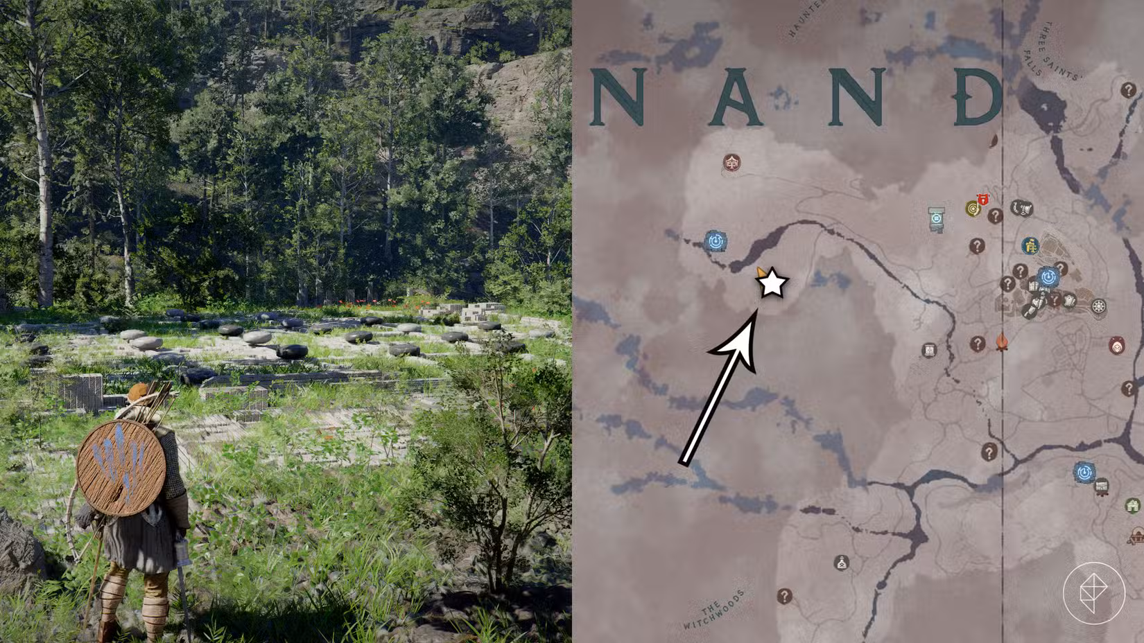 A localização das antigas ruínas do Deserto Carmesim Enigma na Floresta do Crepúsculo.