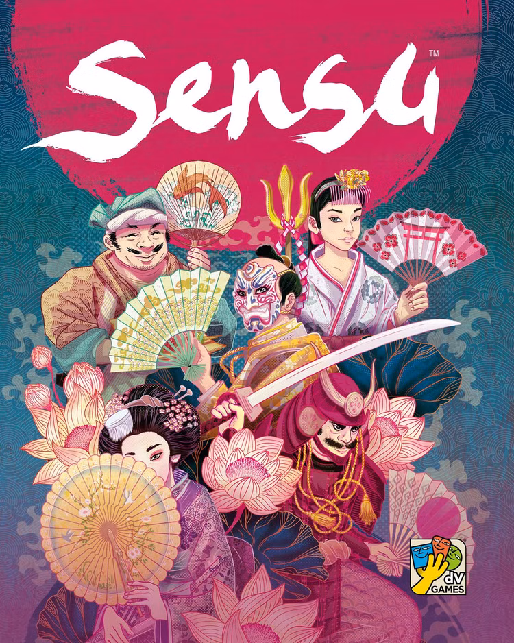 Cinco pessoas seguram leques japoneses decorados na capa de Sensu.