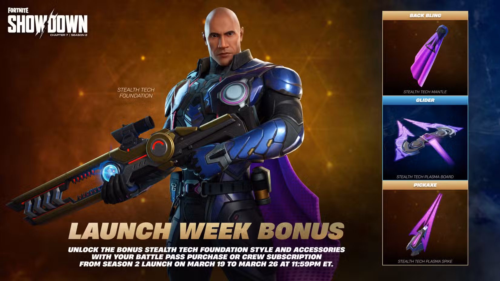 Um estilo alternativo de roupa da The Foundation que apresenta The Rock em um terno azul metálico.