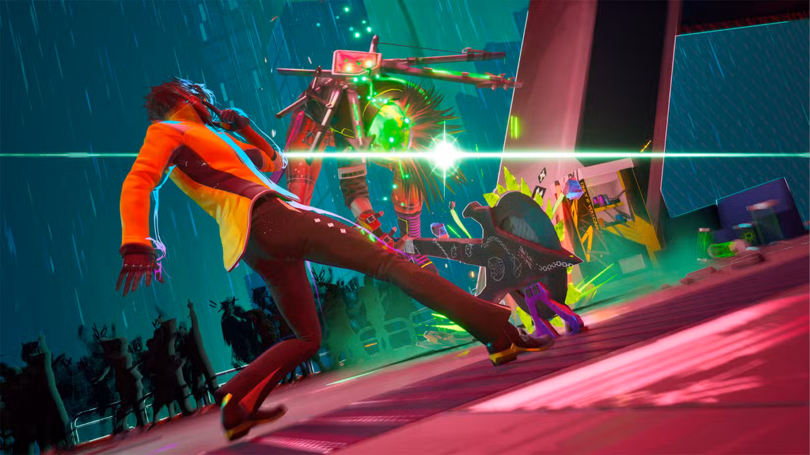 Um personagem se esquiva de um golpe de machado em Brain Jar Games.