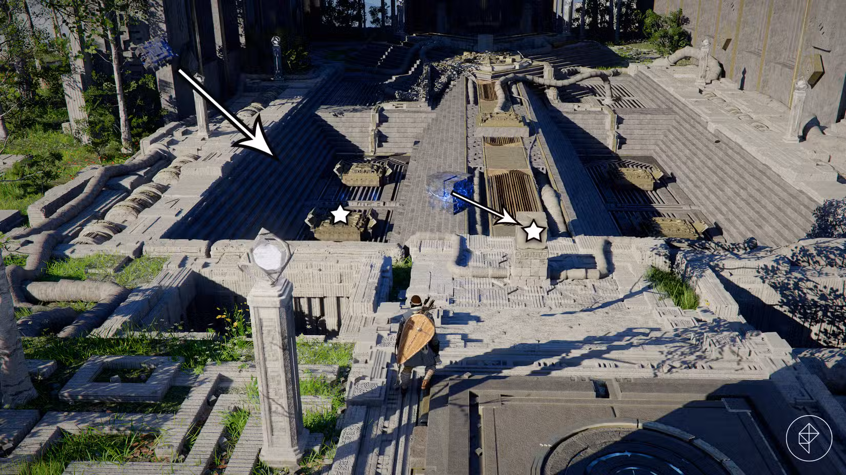 A primeira parte da solução do quebra-cabeça do abismo do Altar da Solidão no Deserto Carmesim.