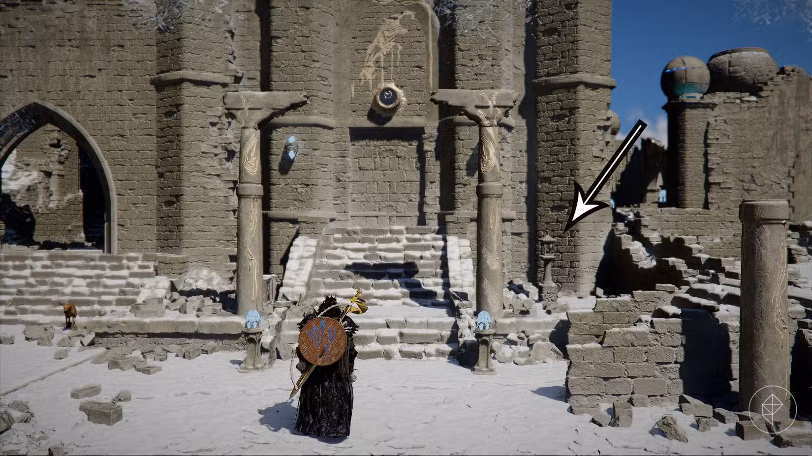 Uma montagem mostrando a localização do elmo do Reino Caído