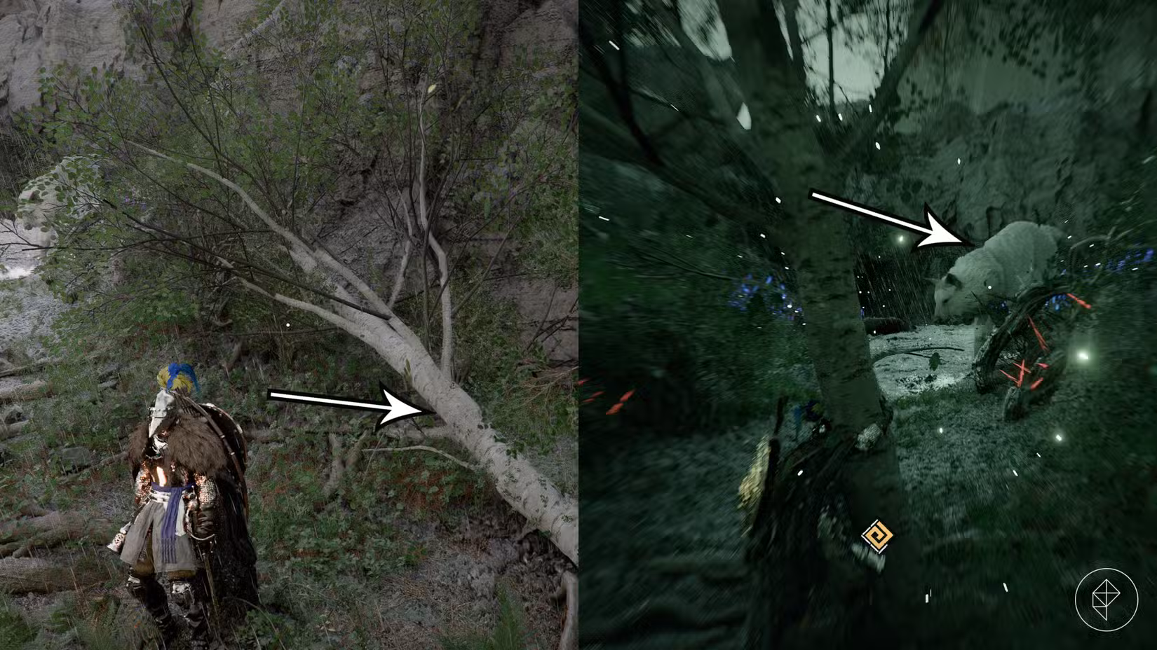 Um jogador usa Nature's Grasp para acertar Silver Fang em Crimson Desert.